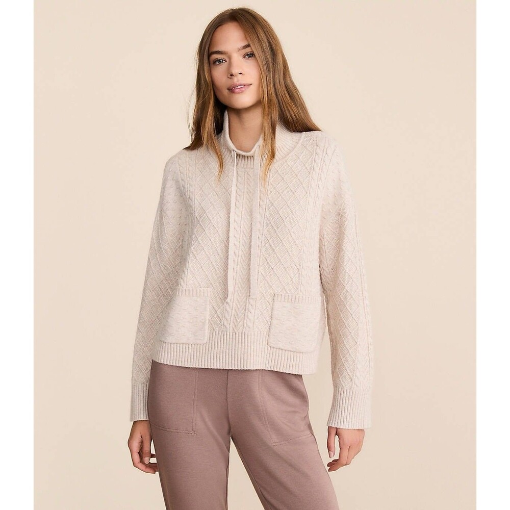 Lou & Grey Woman’s Long Sleeve Boxy Cream Bobble Drawstring Fisherman Sweater S
